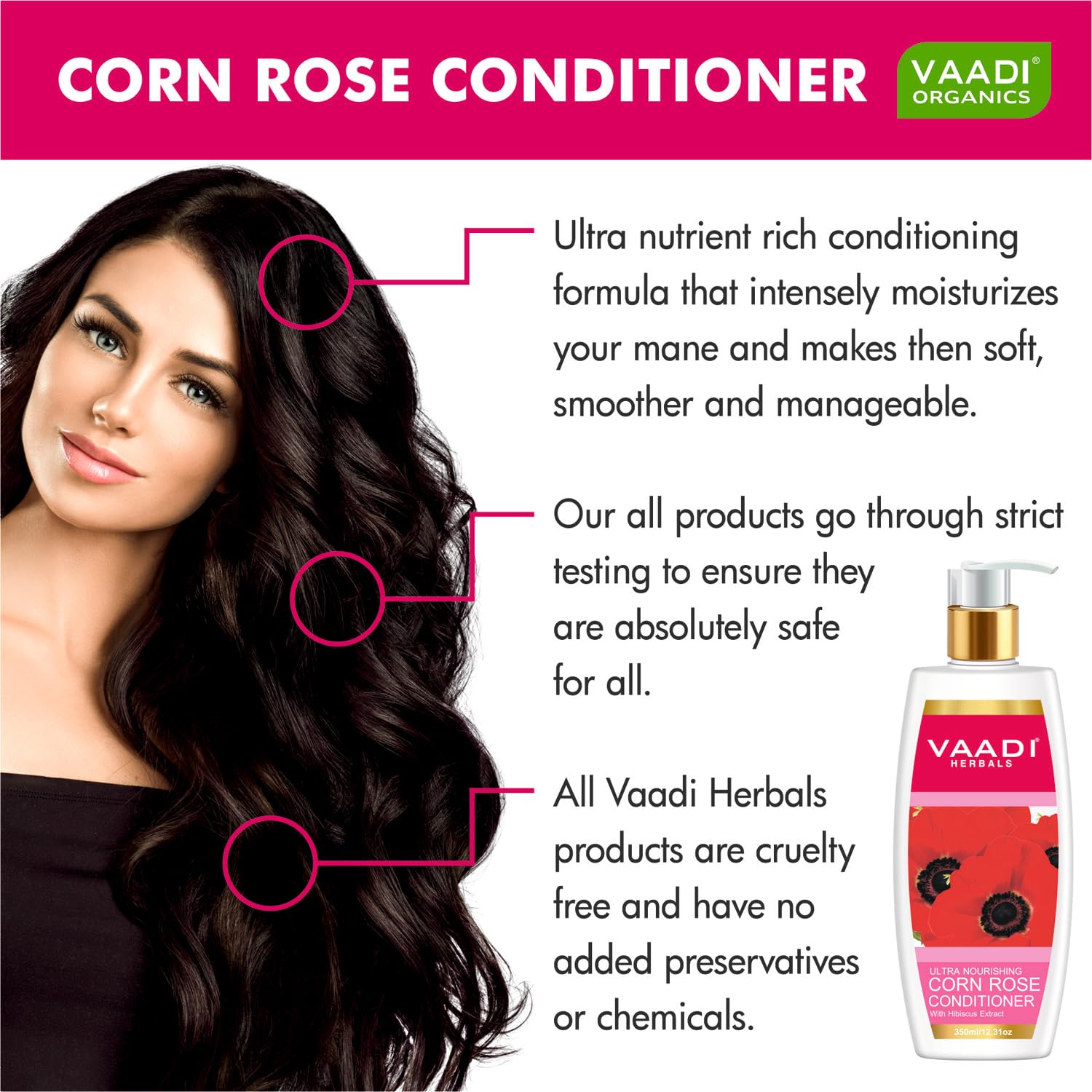Vaadi Herbals Corn Rose Hair Conditioner with Hibiscus Extract - 350ml | Natural Hair Care for Dry & Damaged Hair | Perfect for Daily Use & Salon Quality Treatment at Home