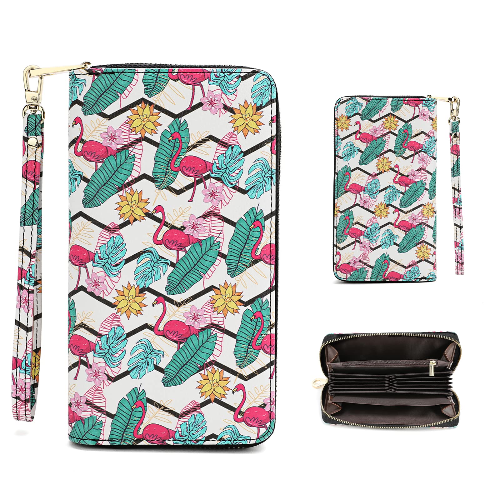 ENYISDAN Women's RFID Leather Wallet - Large Capacity Card Holder & Phone Purse for Travel & Work (Flamingo)