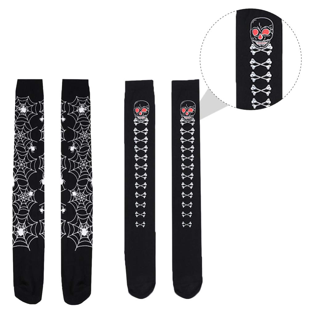 BESTOYARD 2 Pairs Black Spider Web Thigh High Socks - Halloween Cosplay Stockings for Women, Gothic Over The Knee Socks for Dress Up, Masquerade & Party Costume Accessories