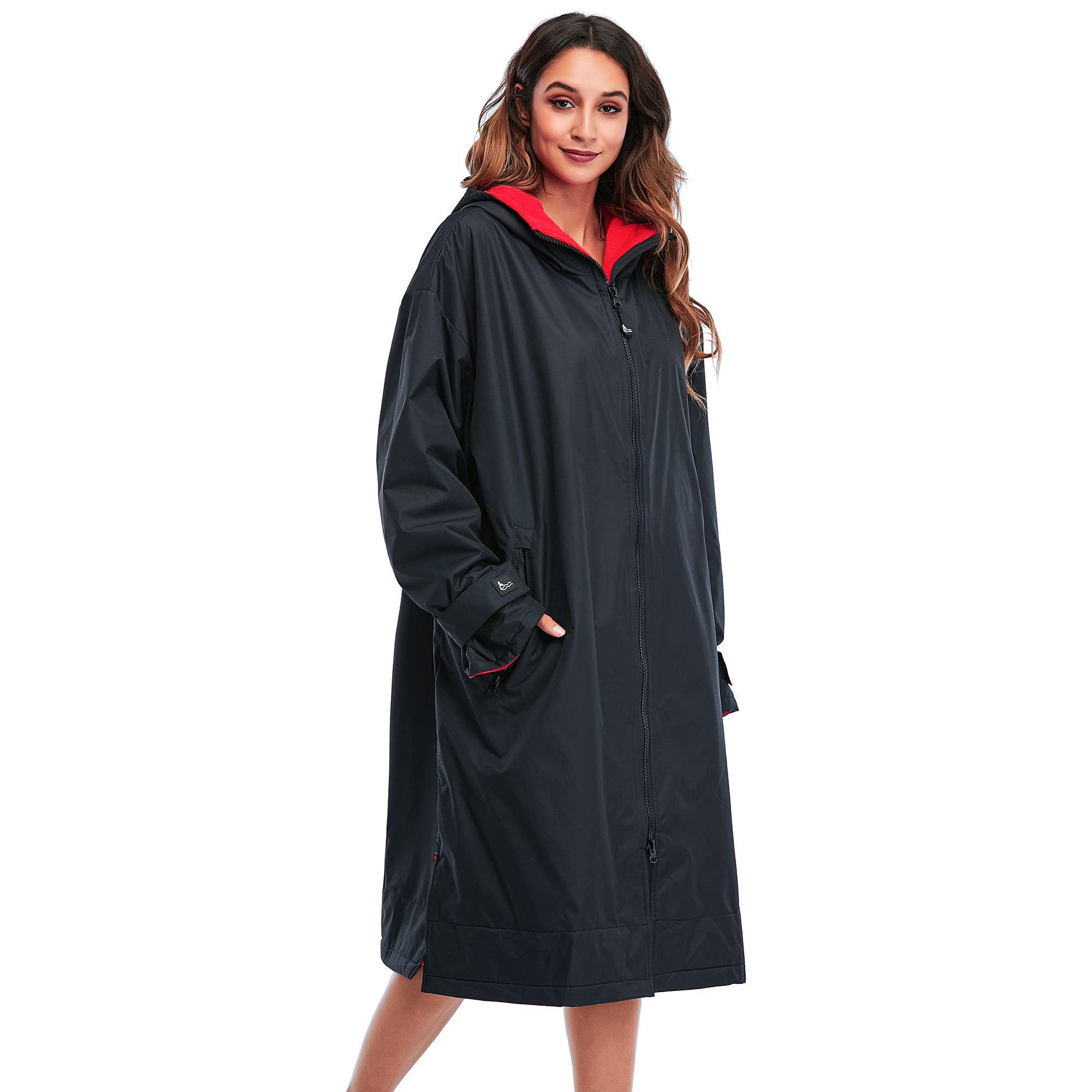 KUYUSHOP Waterproof Changing Robe - Oversized Fleece-Lined Surf Poncho with Hood & Long Sleeves | Thermal Swim Parka for Beach, Surfing & Outdoor Activities
