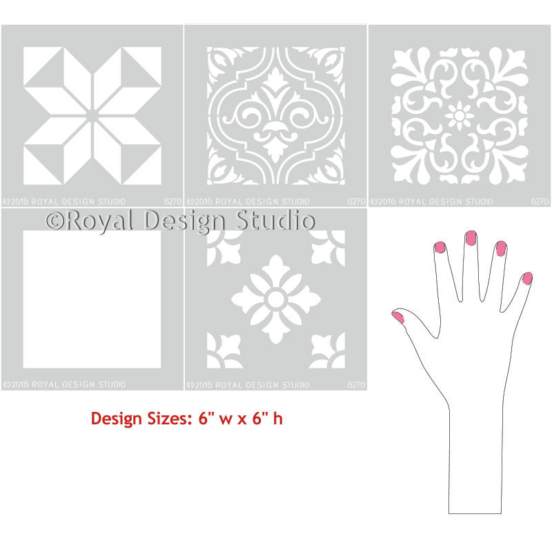 Mediterranean Tile Stencil Set for DIY Home Decor - Reusable Painting Templates for Walls, Floors, and Furniture - Perfect for Kitchen Backsplash, Bathroom, and Outdoor Projects