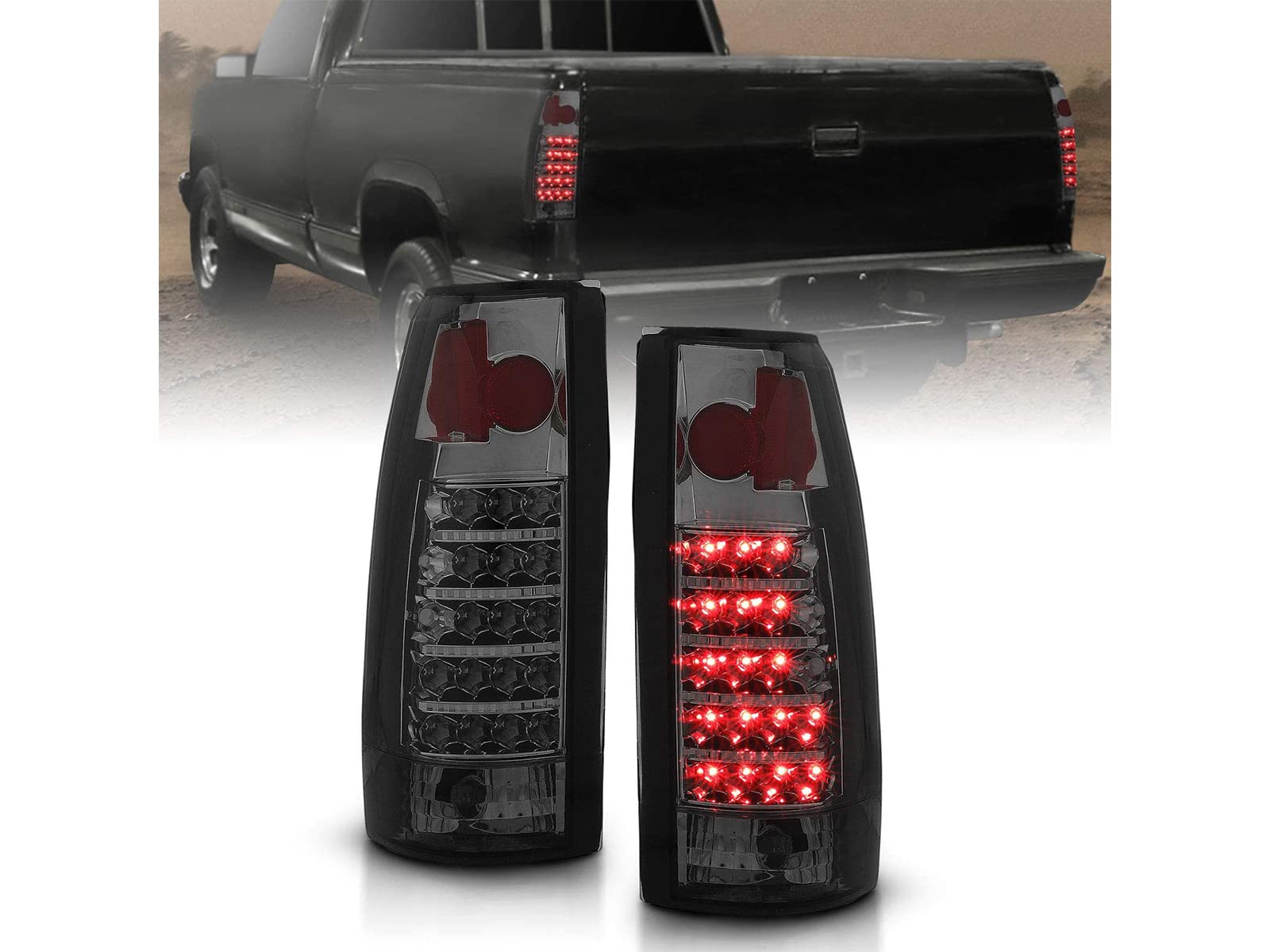 1988-1999 Chevy GMC C/K Pickup Truck Tahoe Suburban LED Tail Lights Pair - Smoke Lens Replacement for Driver & Passenger Side | Durable Waterproof Design for Night Driving & Off-Road Adventures