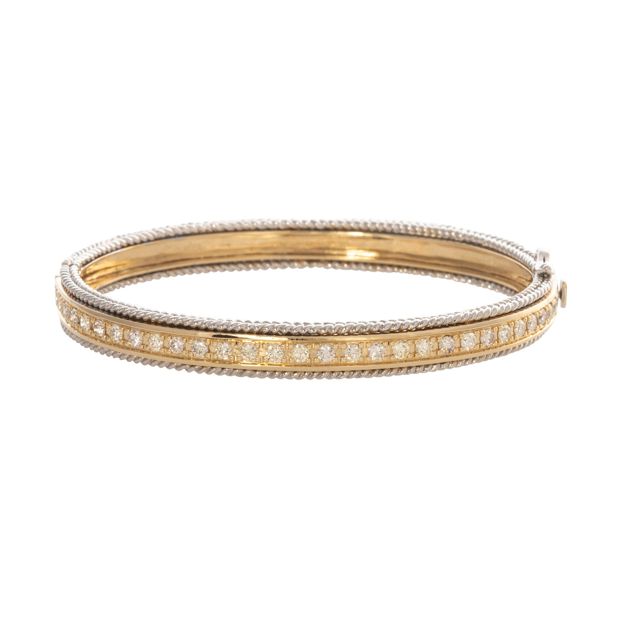 1.62ctw Diamond Two Tone 14K Gold Rope Trim Bangle Bracelet for Women - Elegant Jewelry Gift for Anniversary, Wedding & Special Occasions