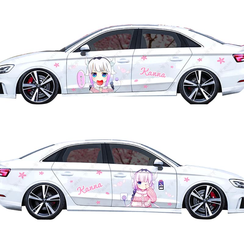 Anime Car Stickers - Kanna Kamui & Miss Kobayashi's Dragon Maid Waterproof Decals for Vehicle Doors, Scratch Cover & Body Art - Perfect for Anime Fans, Car Enthusiasts & Cosplay Lovers