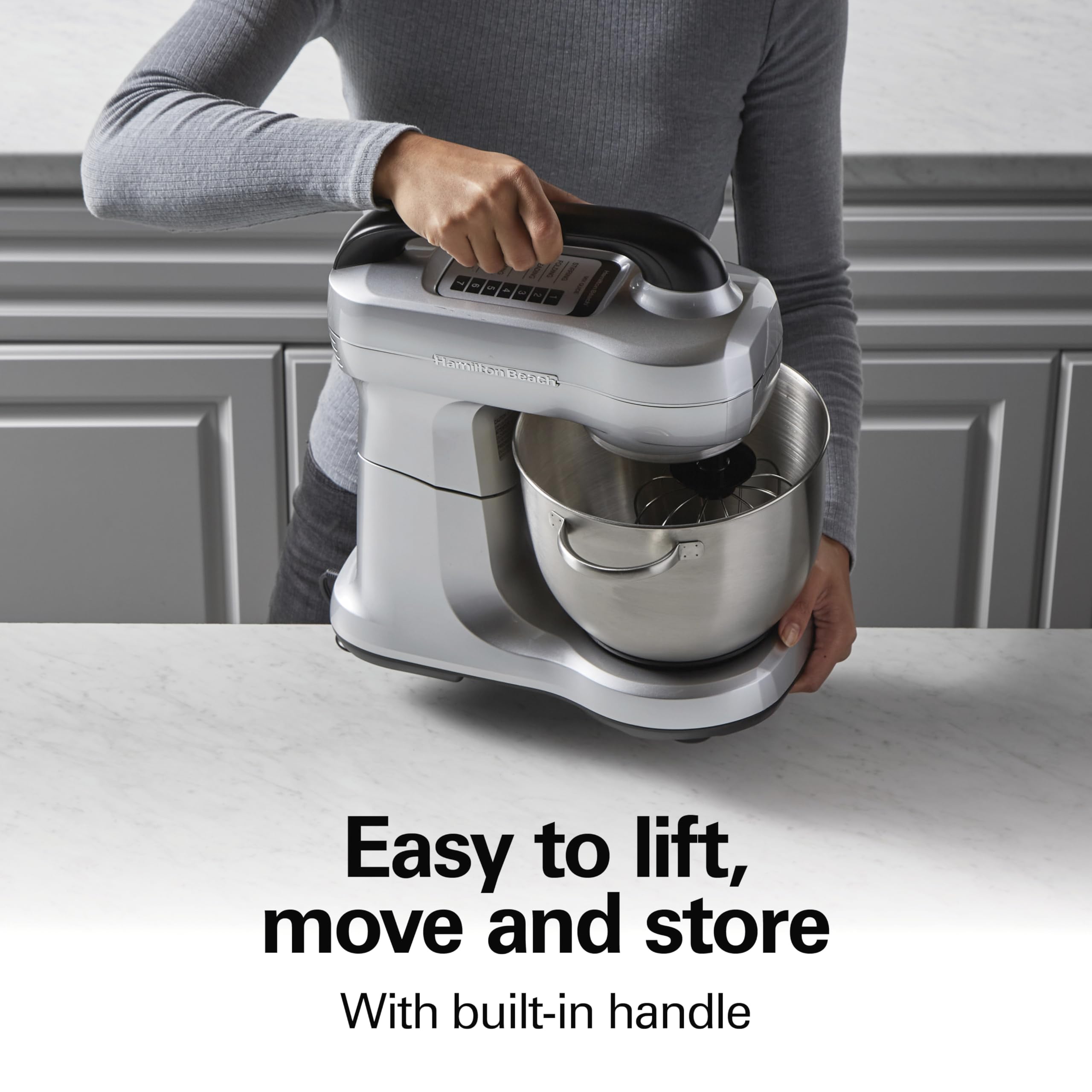 Hamilton Beach 4-Quart Electric Stand Mixer with Dough Hook, Flat Beater & Whisk - 7 Speed Settings & Splash Guard - Perfect for Baking Bread, Cakes & Cookies (Silver)
