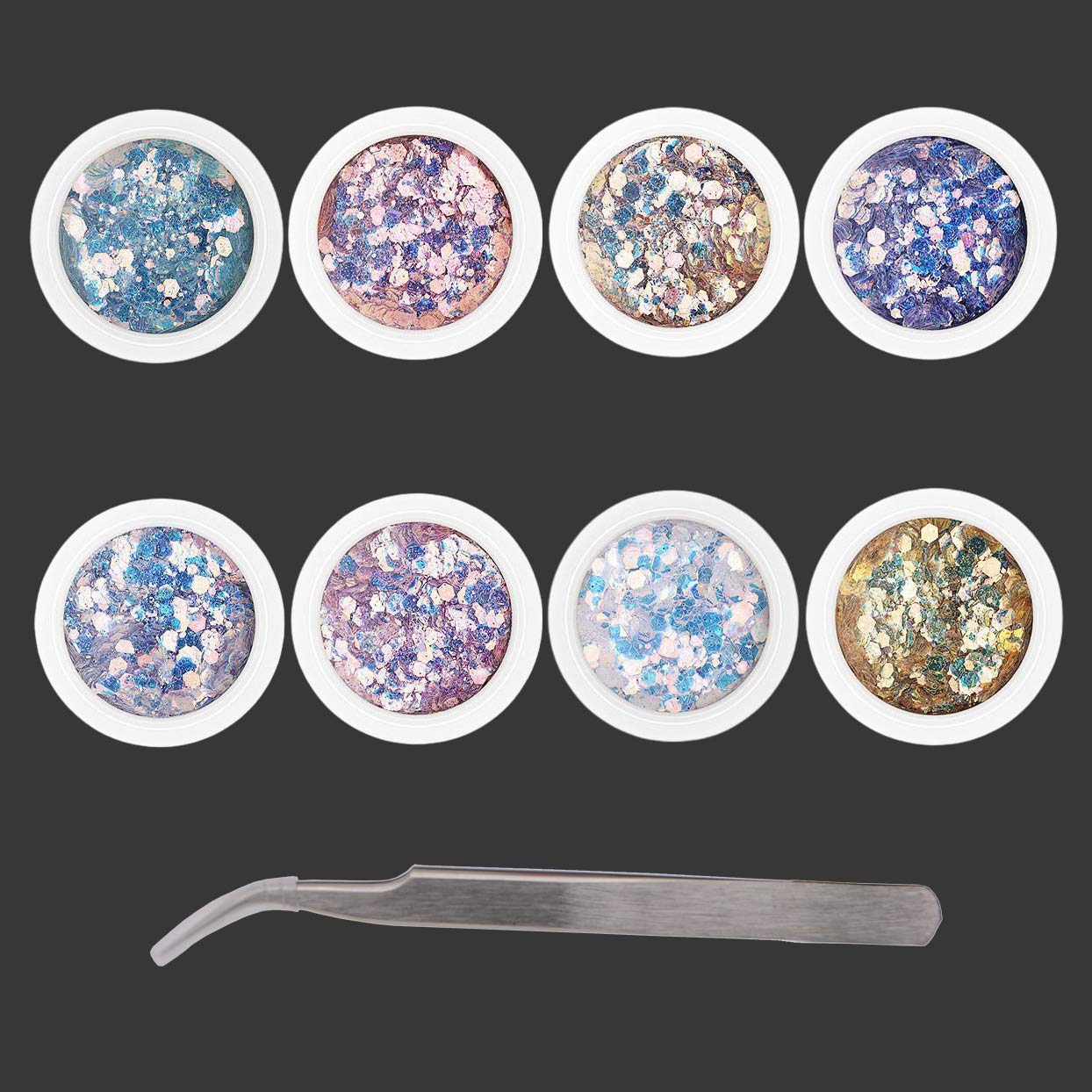Hexagonal Holographic Nail Art Sequins - Color Changing Glitter Stickers for Nail Decoration (Pack of 8, Multicolor) | Perfect for DIY Manicures, Salon Nail Art & Party Makeup