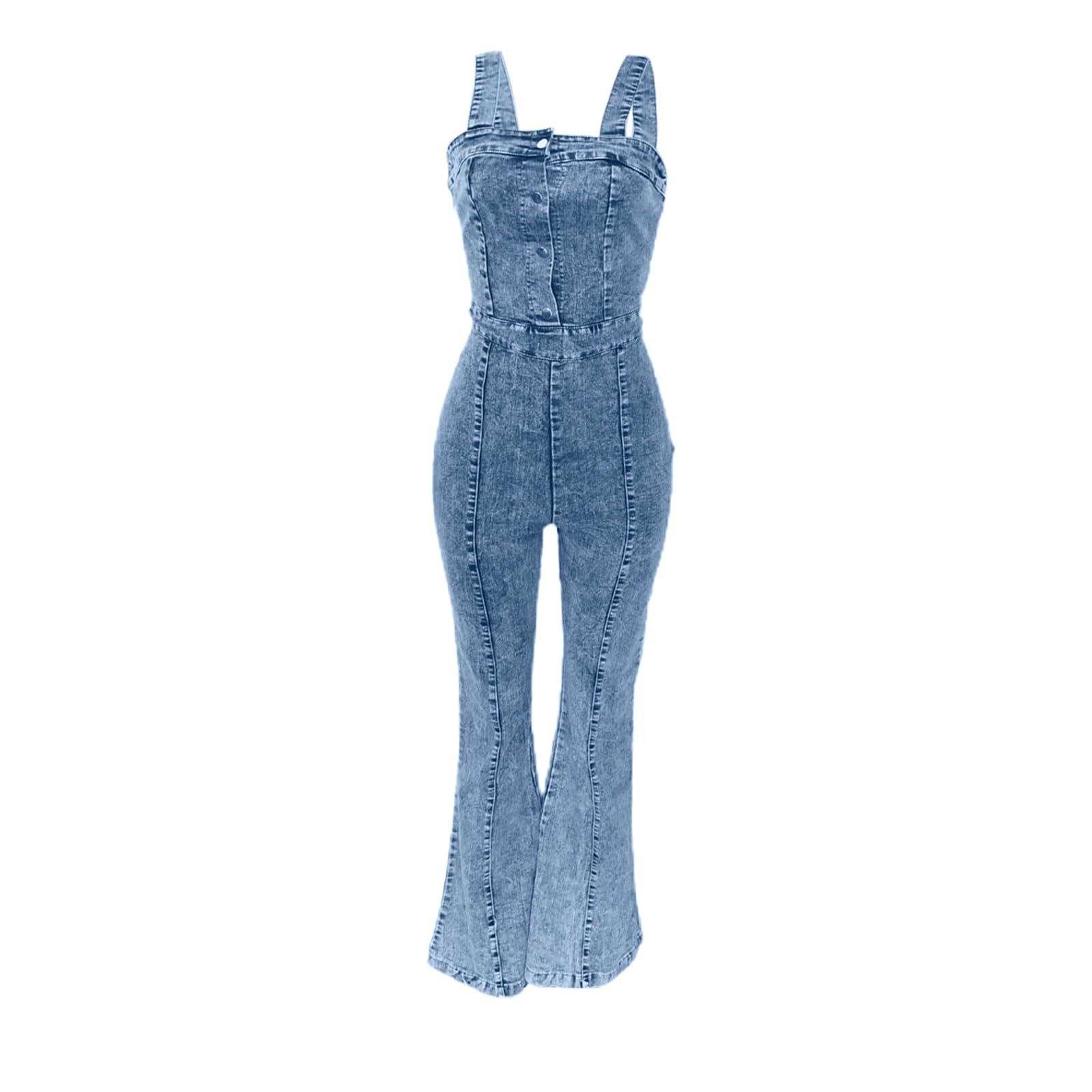 BTDECLAR Women's Denim Jumpsuit - Summer Casual Spaghetti Strap Romper with Zipper Back & Wide Leg Bell Bottoms | Skinny Jeans Overalls for Beach, Party & Everyday Wear