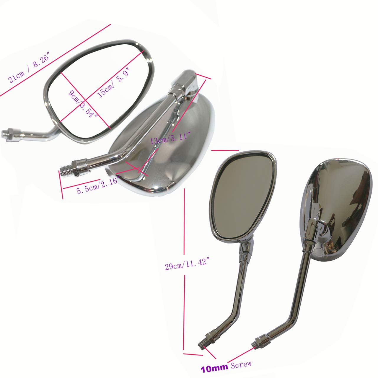 Universal Chrome Oval Motorcycle Rearview Side Mirrors - 10mm & 7/8