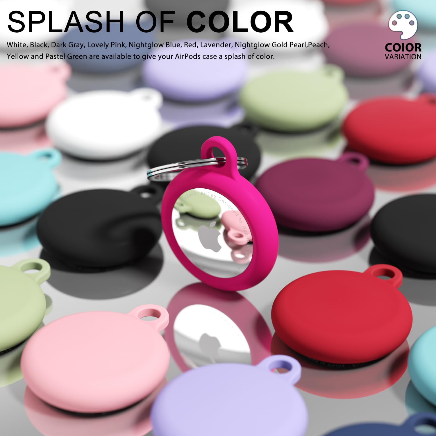 Cute Silicone Airtag Keychain Holder - Waterproof Apple AirTag Case with Key Ring, Compatible with Kids, Luggage, Dog Collar & Car Accessories (Hot Pink) - Perfect for Travel, Pet Tracking & Personal Item Security