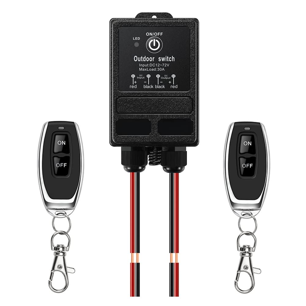 ZHOFONET Waterproof Remote Control Relay Switch - 328ft Long Range Wireless RF Remote Switch for Outdoor Lights, DC 12V-72V - Perfect for Garden Lighting, Pool Lights, and Outdoor Security Systems