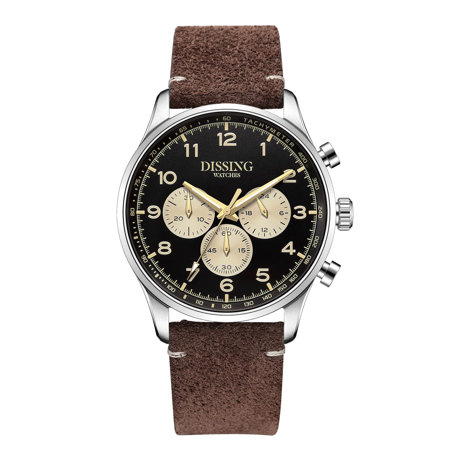 **DISSING Pilot Watch for Men - 42mm Vintage Chronograph Aviator Watch - Waterproof & Luminous - Perfect for Aviation, Outdoor Adventures & Casual Wear**