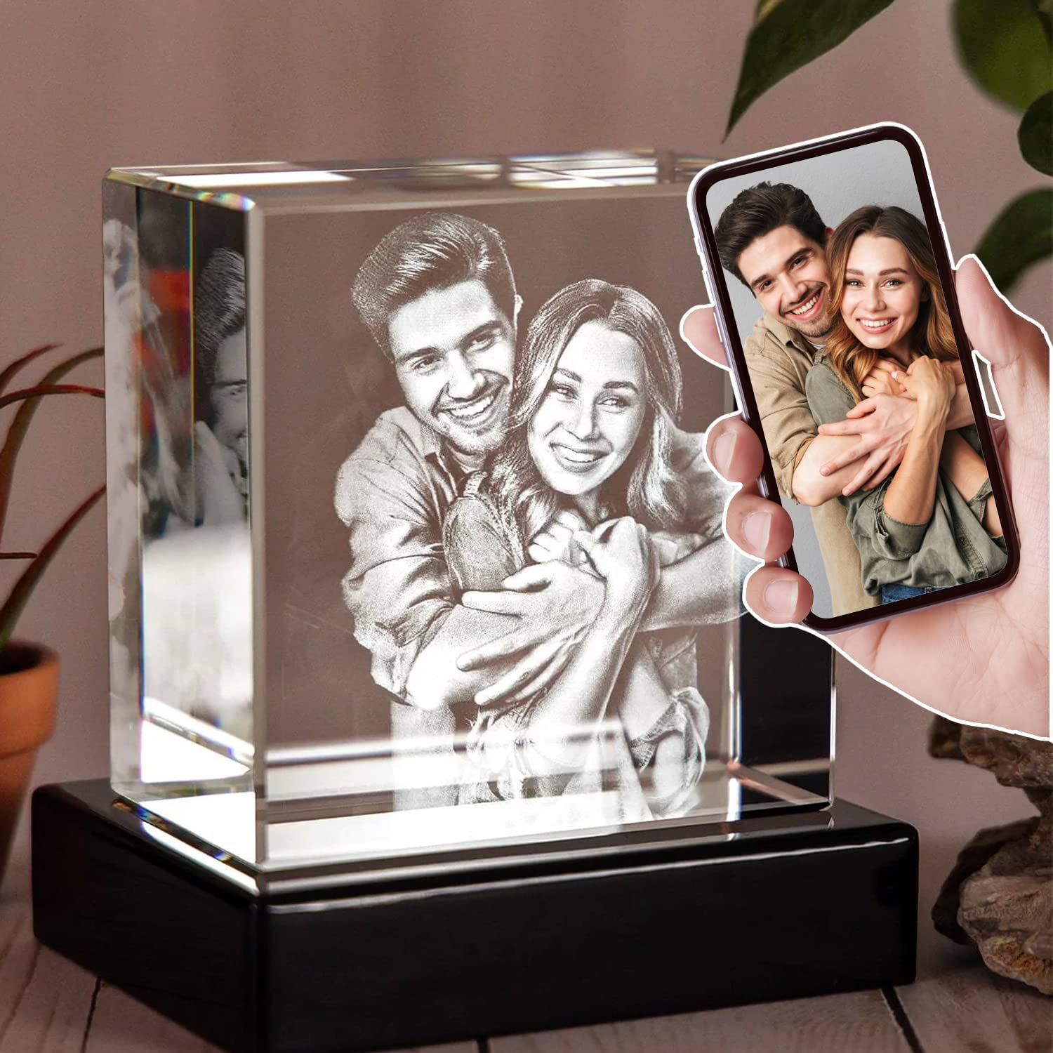 Personalized 3D Laser Engraved Glass Wedding Gift - Custom Photo Crystal Square for Home Decor, Birthdays, Anniversaries, Mother's Day, Father's Day & Christmas | Perfect for Romantic Gifts, Housewarming & Special Occasions