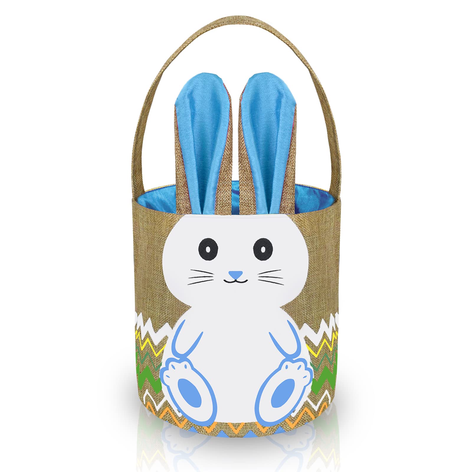 Personalized Easter Basket with Cute Blue Bunny Ears - Empty Linen Easter Gift Basket for Kids, Boys & Girls - Perfect for Easter Egg Hunts, Party Favors & Spring Celebrations