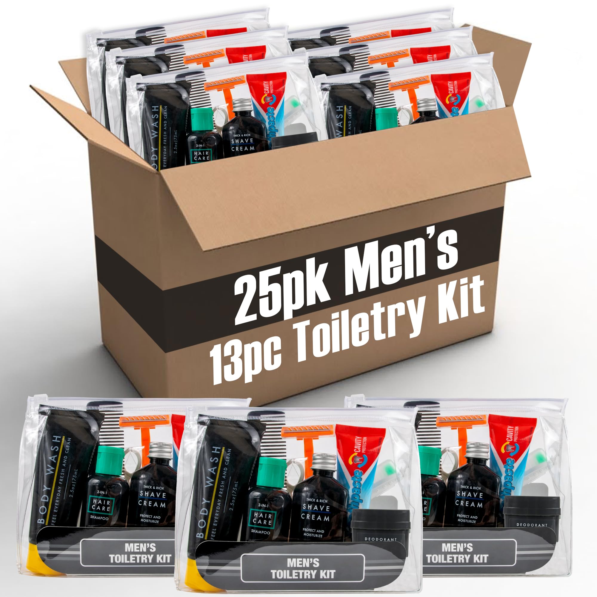 25-Piece Homeless Care Kit - Bulk Hygiene Travel Supplies for Men & Charity Donations - Summer Essentials, Toiletries & Homeless Care Package - Perfect for Shelters, Outreach Programs & Travel Needs