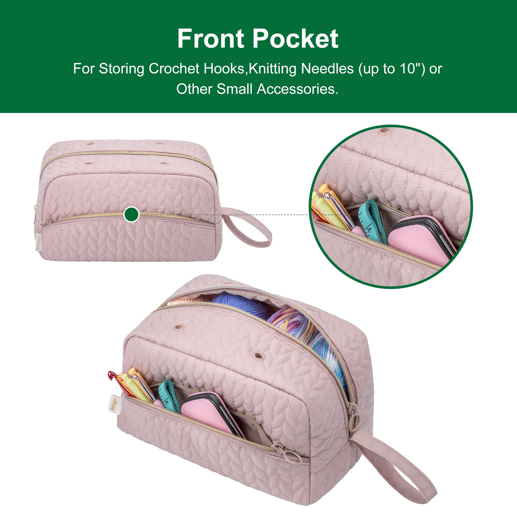 Crochet Bag for Yarn Storage - Knitting Organizer with Pockets - Crochet Hook Case - Perfect Gift for Crafters (Pink) | Great for Knitting Projects, Crocheting Accessories & Craft Storage