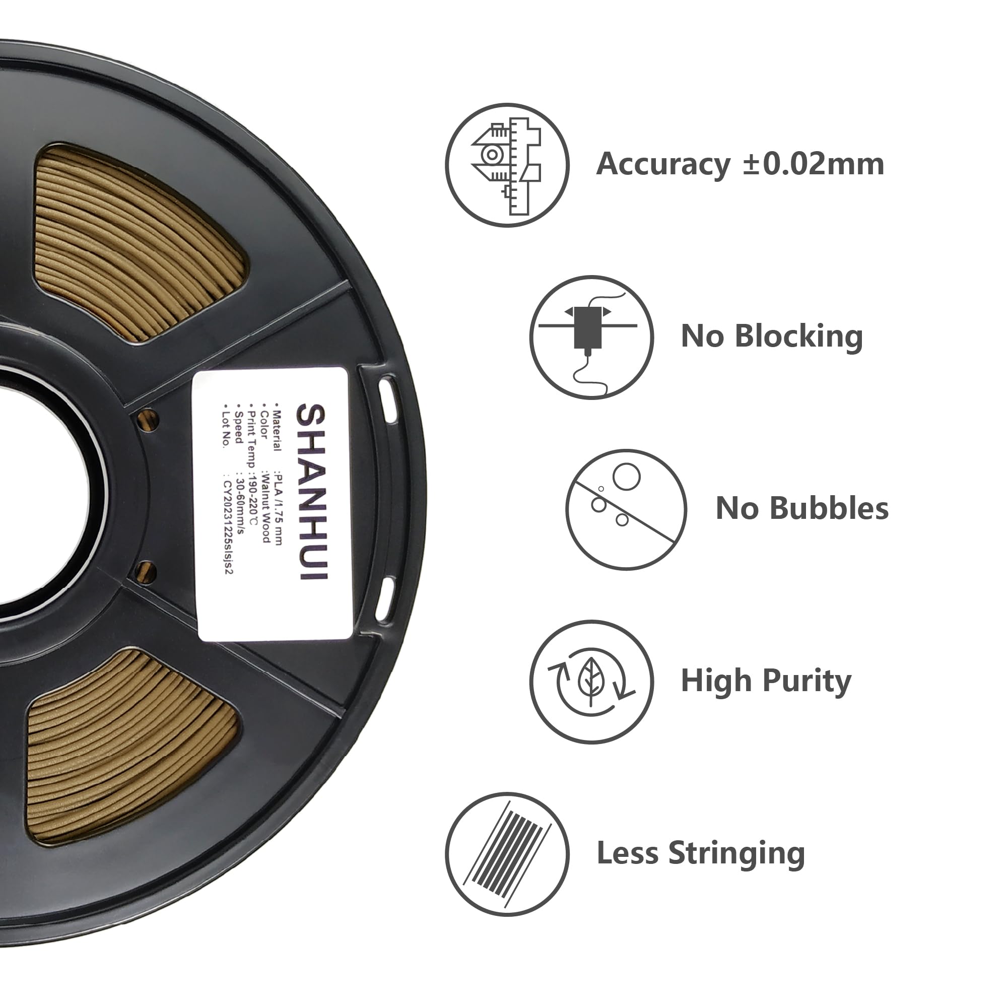Dark Wood Walnut PLA Filament 1.75mm - 1KG Spool with 30% Real Wood Fiber for 3D Printing | Perfect for Wooden Models, Home Decor & DIY Crafts
