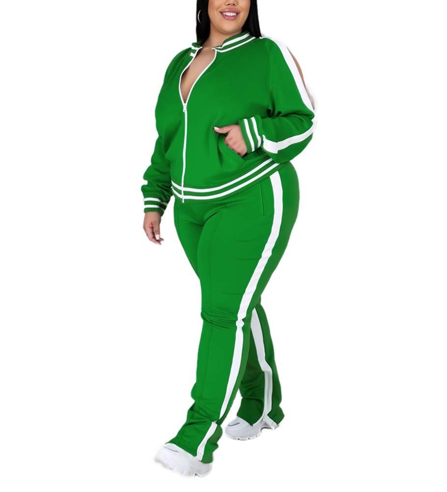 Ophestin Women's Plus Size 2-Piece Tracksuit Set - Long Sleeve Jacket & Skinny Sweatpants Outfit | Casual Loungewear, Workout & Street Style Fashion