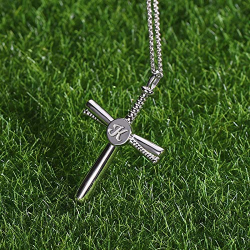 Personalized Baseball Bat Cross Necklace with Initial & Number - 925 Sterling Silver/Brass Sports Jewelry for Men, Fathers & Boys | Perfect Gift for Baseball Fans, Athletes & Graduation