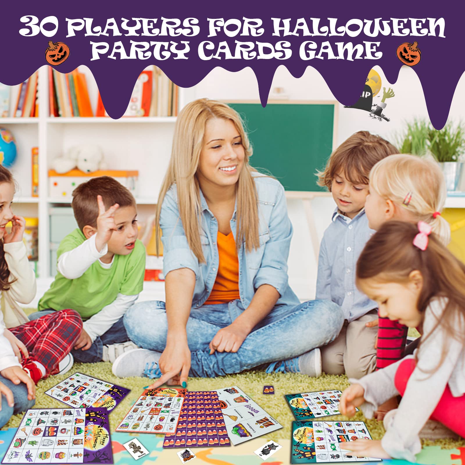 VESPRO 46PCS Halloween Bingo Game Set for 30 Players - Fun Halloween Party Games for Kids, Classroom Activities & Family Gatherings - Perfect for Halloween Parties, School Events and Spooky Game Nights