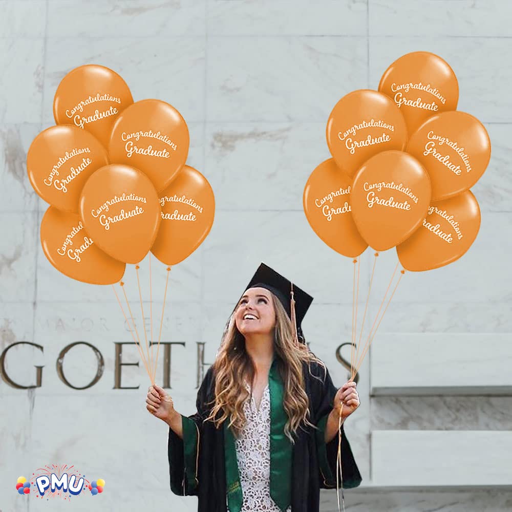Premium Orange Graduation Balloons - Congrats Grad Script Latex Balloons (12/Pack) for Graduation Party Decorations & Supplies | Perfect for PMU Graduation Celebrations, College Graduation Parties & Commencement Decor