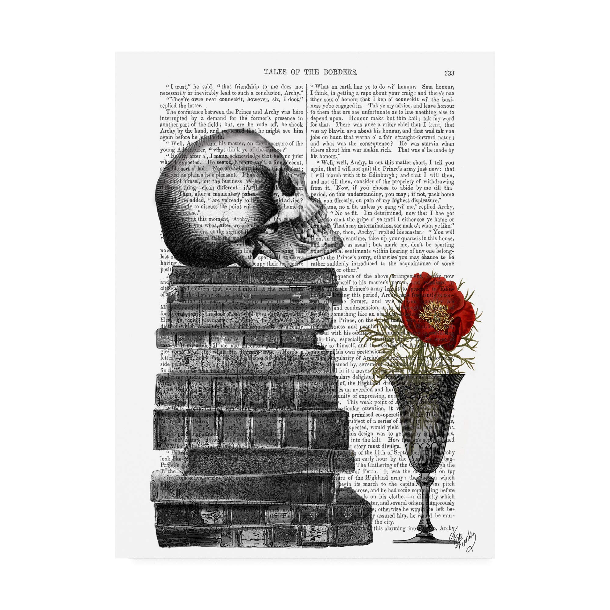 Trademark Fine Art Skull and Books Canvas Print by Fab Funky - 24x32 Inches Wall Art Decor for Living Room, Bedroom, or Office