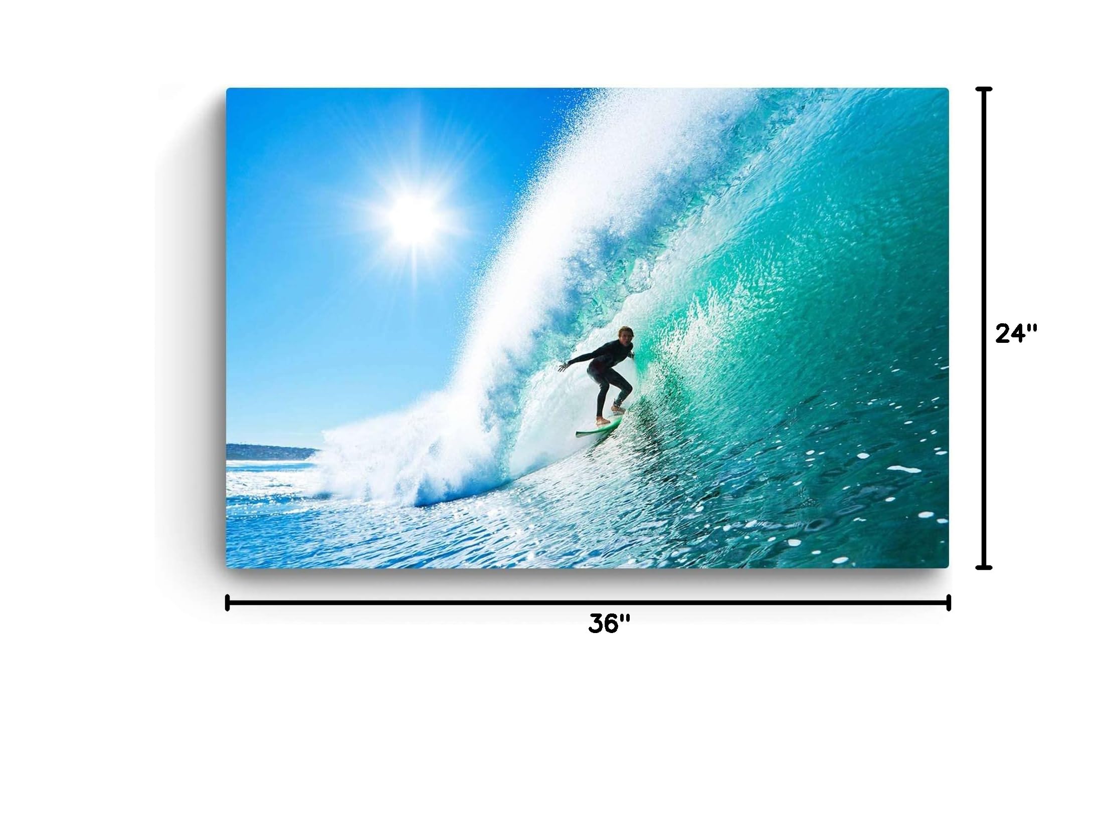 Startonight Glow in The Dark Surfing Wall Art - 24x36 Inch Luminous Canvas Print of Surfer Riding Perfect Wave, Modern Beach Decor for Bedroom, Living Room & Office - Perfect for Coastal Theme Homes & Surf Enthusiasts