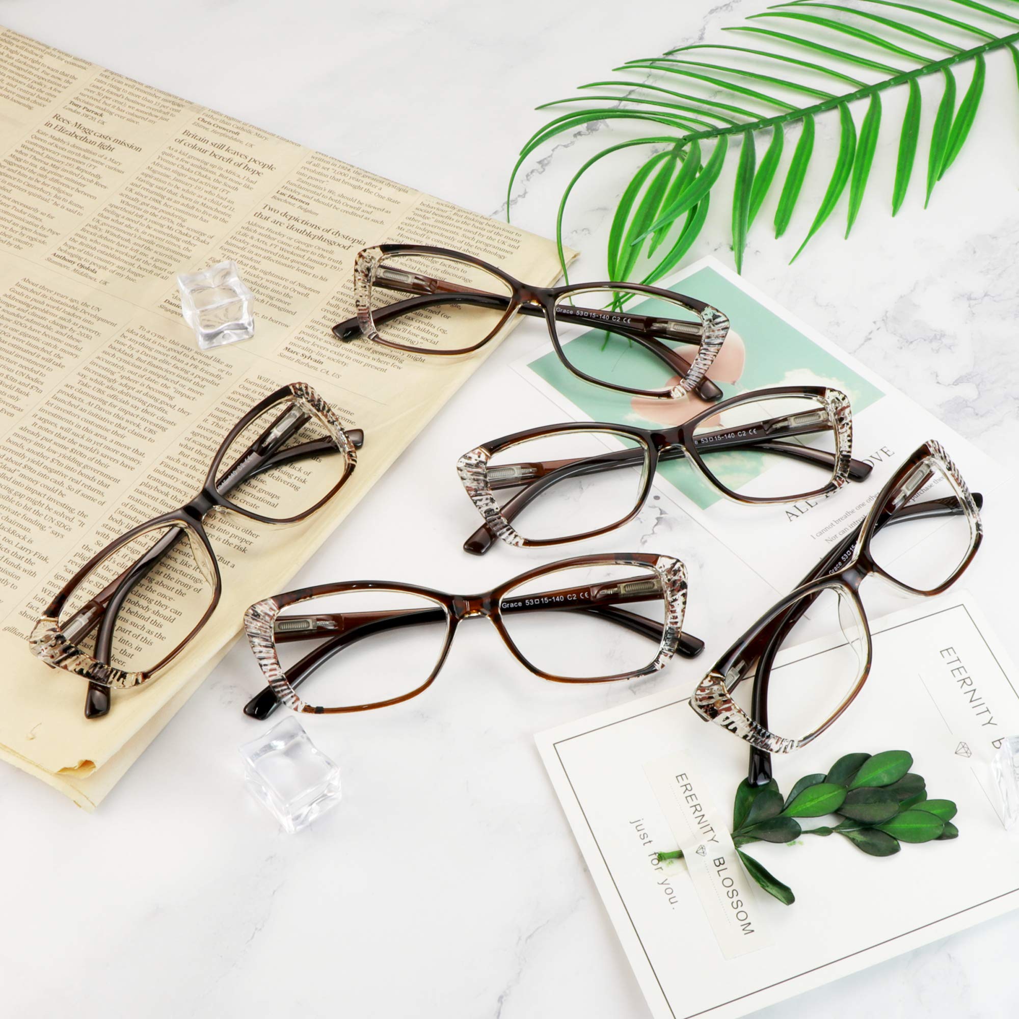 VisionGlobal 5 Pairs Spring Hinge Reading Glasses - Blue Light Blocking for Women & Men | Office & Screen Use