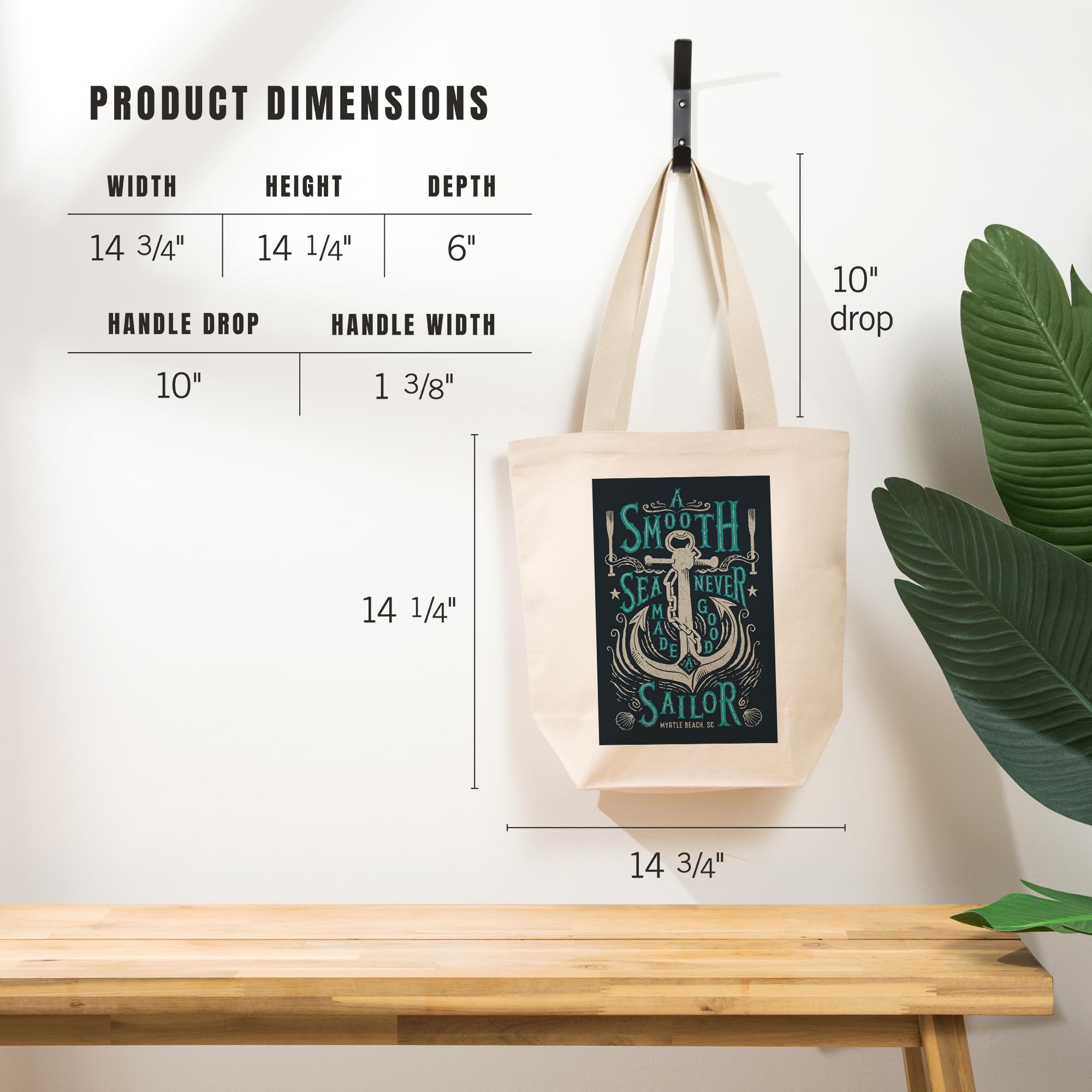 100% Cotton Canvas Reusable Tote Bag - Sailor's Pride Anchor Design with 'A Smooth Sea Never Made A Good Sailor' Quote - Perfect for Beach Trips, Grocery Shopping & Eco-Friendly Lifestyle | Myrtle Beach South Carolina Inspired