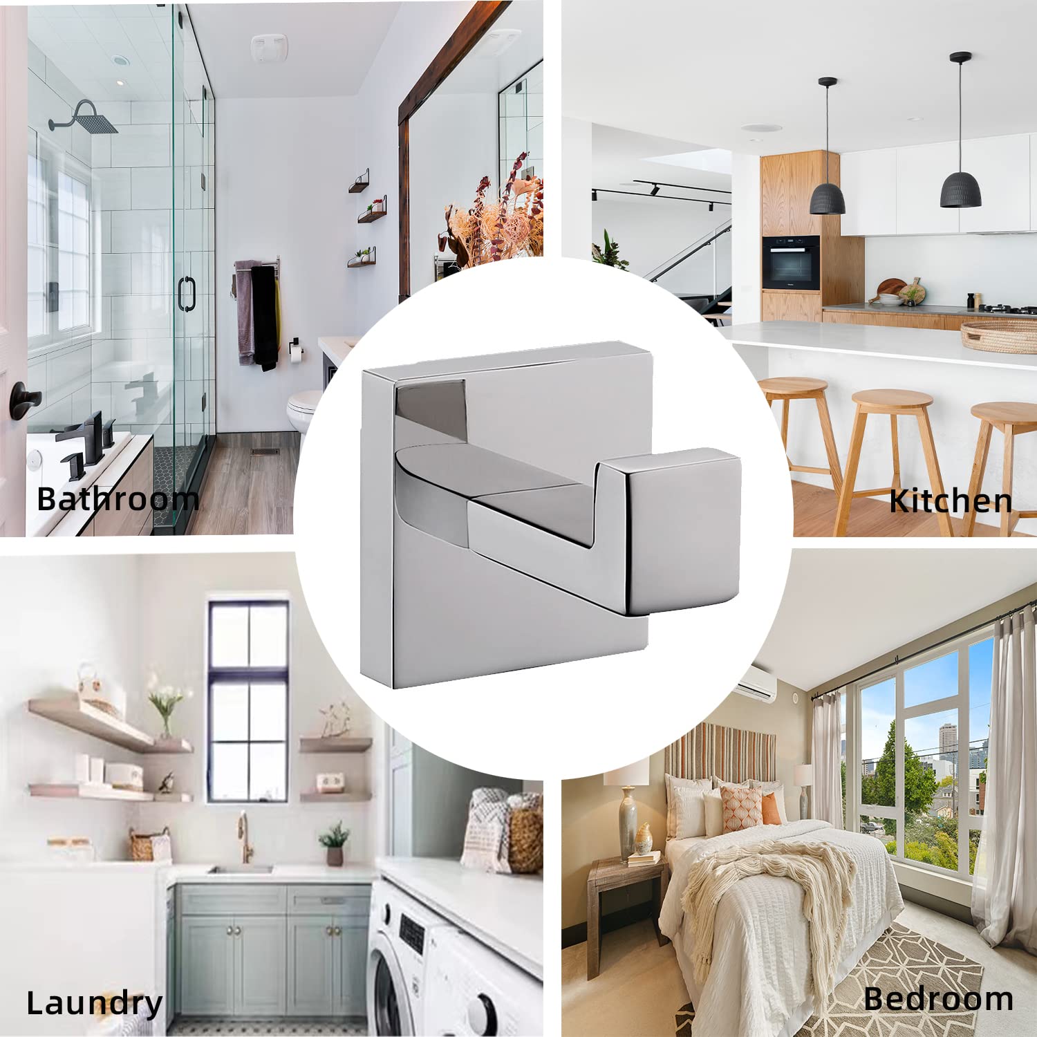 Stainless Steel Wall Mounted Bathroom Towel Hook - 304 Chrome Finish Towel Hanger & Robe Hook for Bathroom, Kitchen, Bedroom - Durable Coat Hanger for Home & Hotel Use