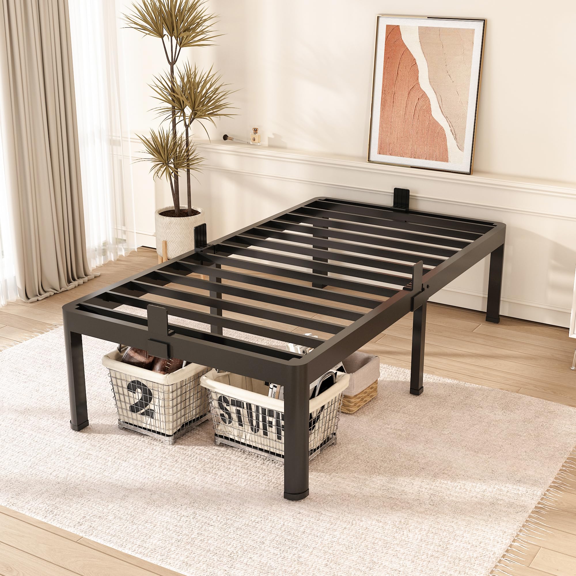 FUIOBYVV Heavy Duty Twin Metal Bed Frame - 18 Inch High Platform with Round Corner Edge Legs, 3500 lbs Capacity, No Box Spring Needed, Steel Slat Support, Noise Free & Non-Slip - Perfect for Kids Rooms, Guest Beds, Dorms & Small Spaces