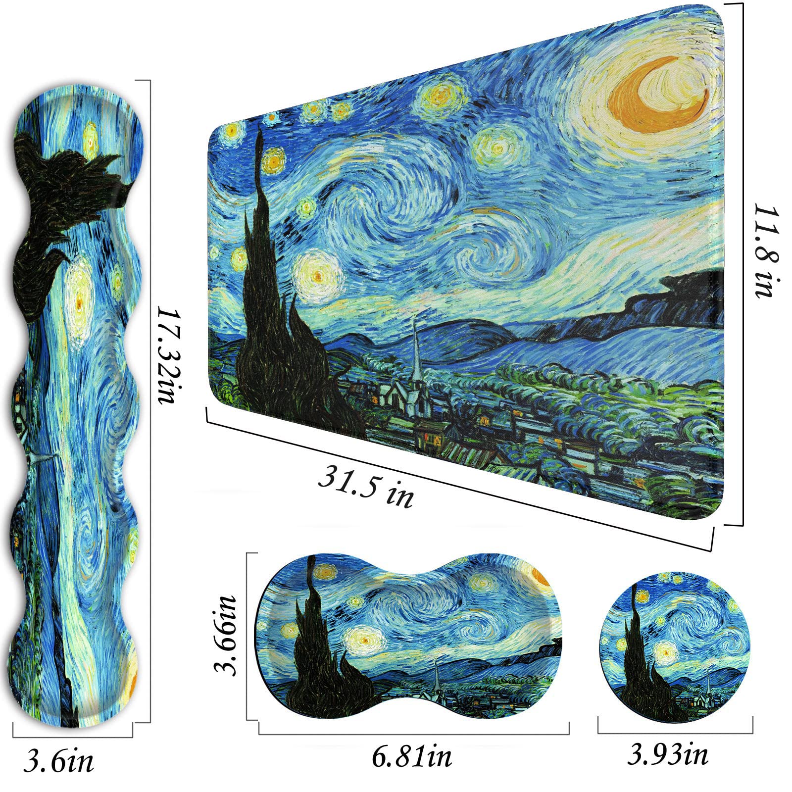 Premium Mouse Pad Set (31.5×11.8 in) - Extra Large Desk Mat with Keyboard Wrist Rest, Mouse Wrist Support & Coaster - Ergonomic Office & Home Computer Accessories for Laptop & PC Workstations - Starry Night Design