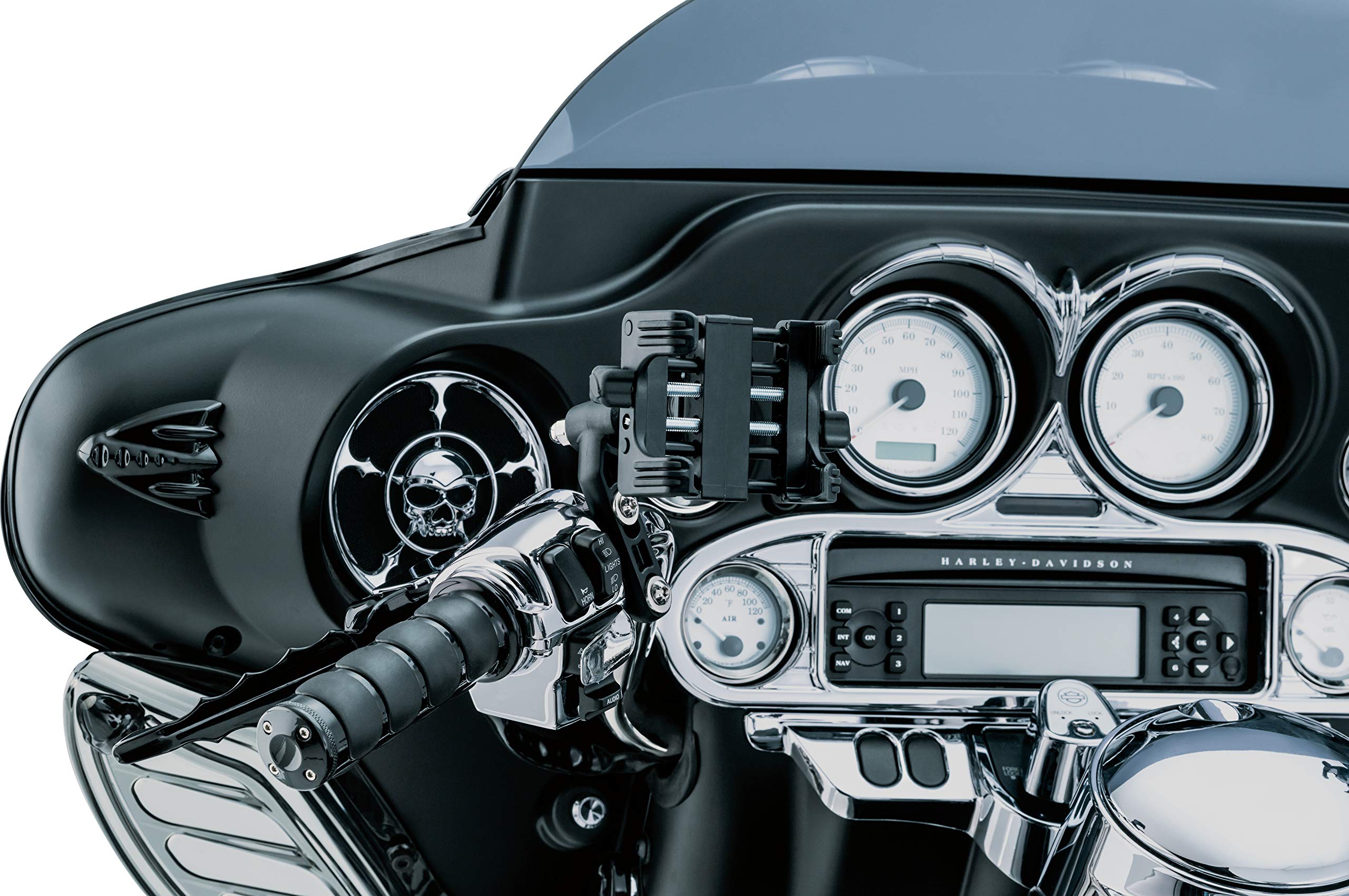 Kuryakyn 1676 Motorcycle GPS & Phone Holder - Black Large Clutch/Brake Perch Mount Tech-Connect Cradle for Smartphones & Navigation Devices | Perfect for Adventure Riding & Commuting