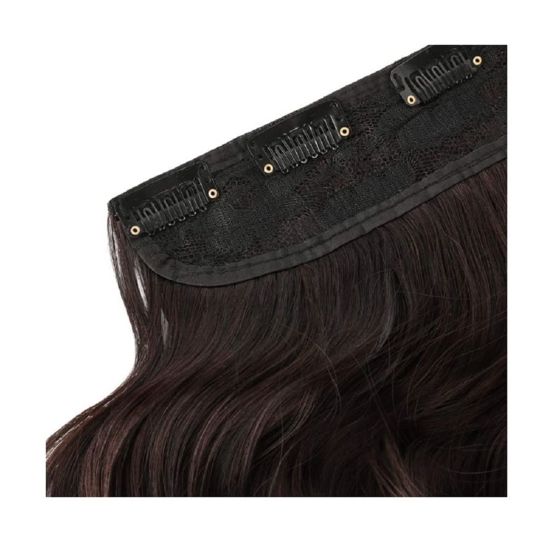 24 Inch Abrish Natural Light Brown with Golden Touch Curly/Wavy Hair Extensions - 5 Clip High Temperature Synthetic Hair Weft for Women | Silky Soft Heat Resistant Hairpiece for Daily Wear, Parties & Special Occasions