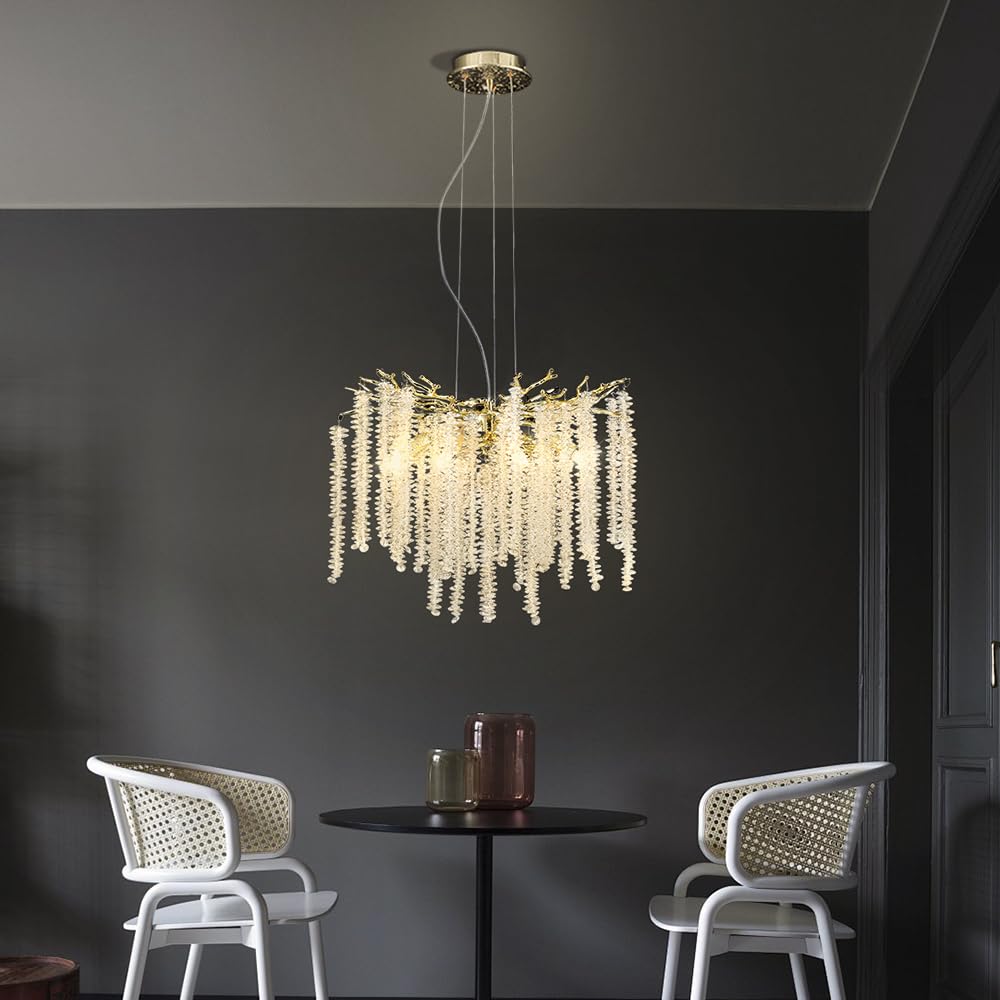 18.11'' Gold Tree Branch LED Crystal Chandelier - Luxury Island Ceiling Hanging Pendant Light for Dining Room & Living Room Decor