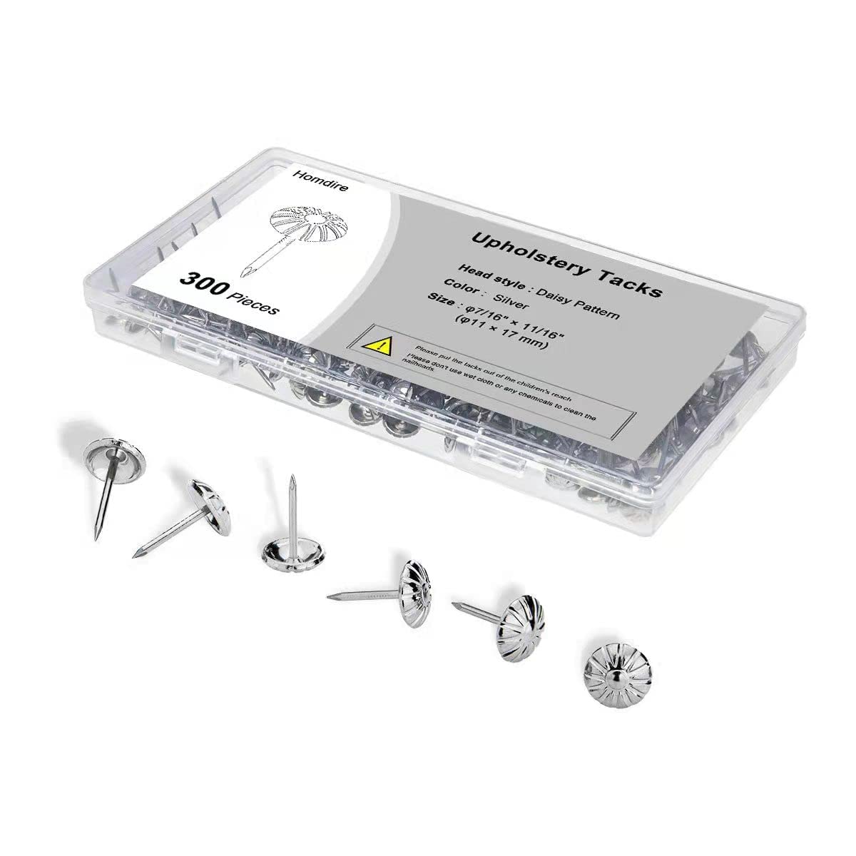 300PCS Silver Daisy Upholstery Tacks - 7/16 Inch Decorative Furniture Nails for DIY Upholstery Projects, Home Decor & Crafting - Perfect for Sofas, Chairs, Headboards & More