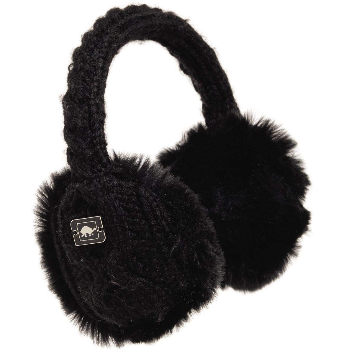 Women's Faux Fur Lined Cable Knit Ear Muffs - Turtle Fur Winter Warm Fleece Ear Warmers for Cold Weather, Outdoor Sports & Daily Commute