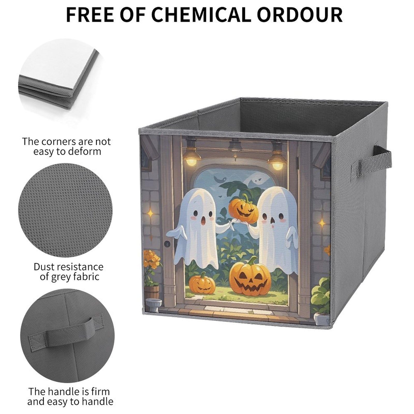 Foldable Storage Bins with Handle - Large Capacity Ghost Printed Organizer for Playroom, Office & Home