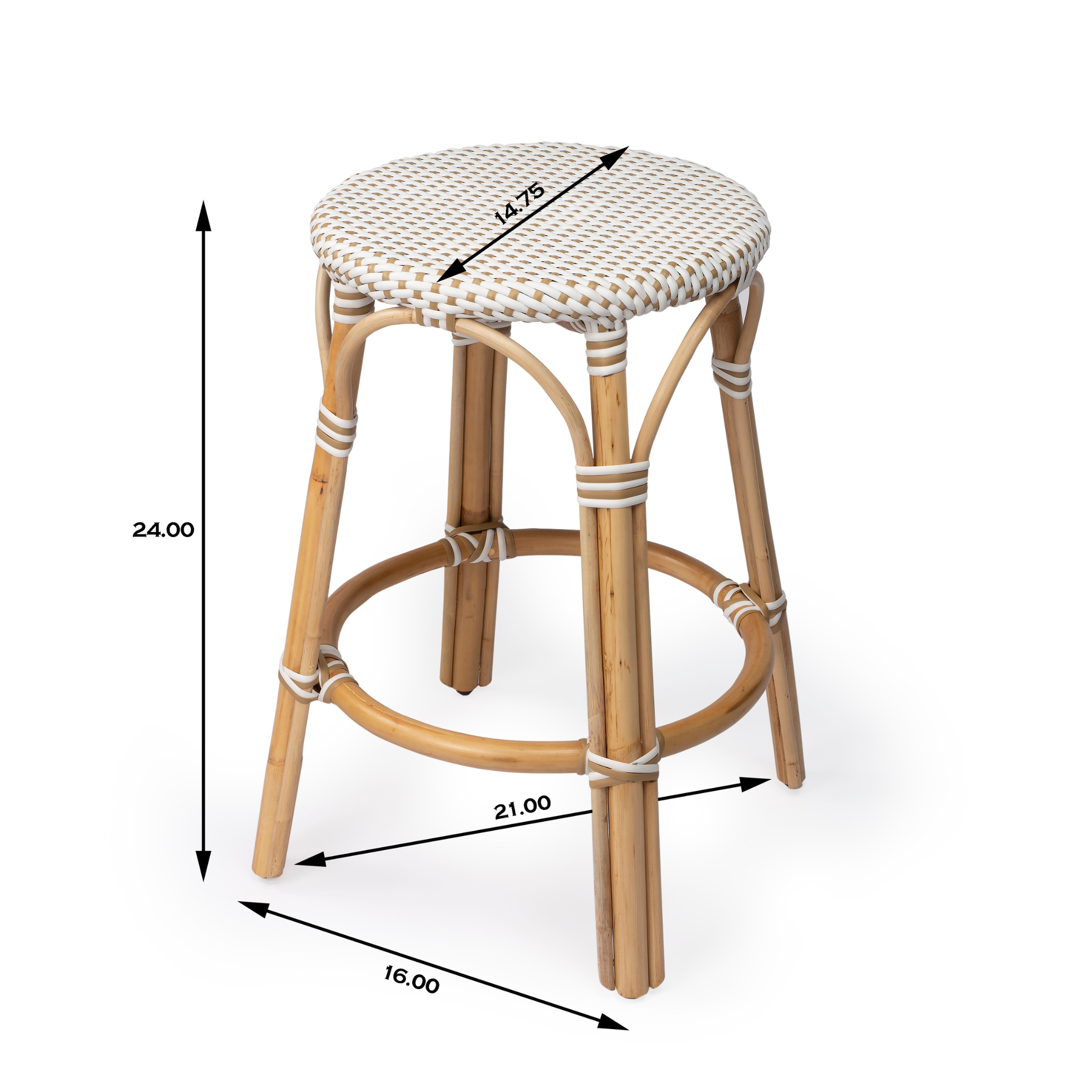Beige and White Rattan Frame Counter Stool - 24