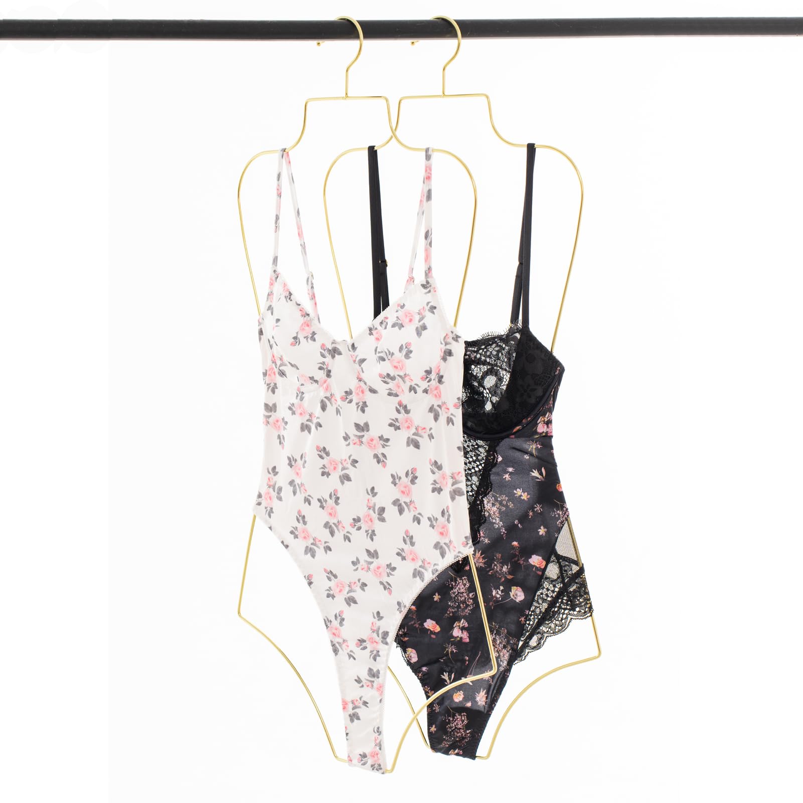 Premium Gold Wire Lingerie Hangers - 10 Pack Slim Body Shape Metal Hooks for Bikini, Swimwear & Delicate Clothing Display - Perfect for Boudoir, Retail Stores & Closet Organization