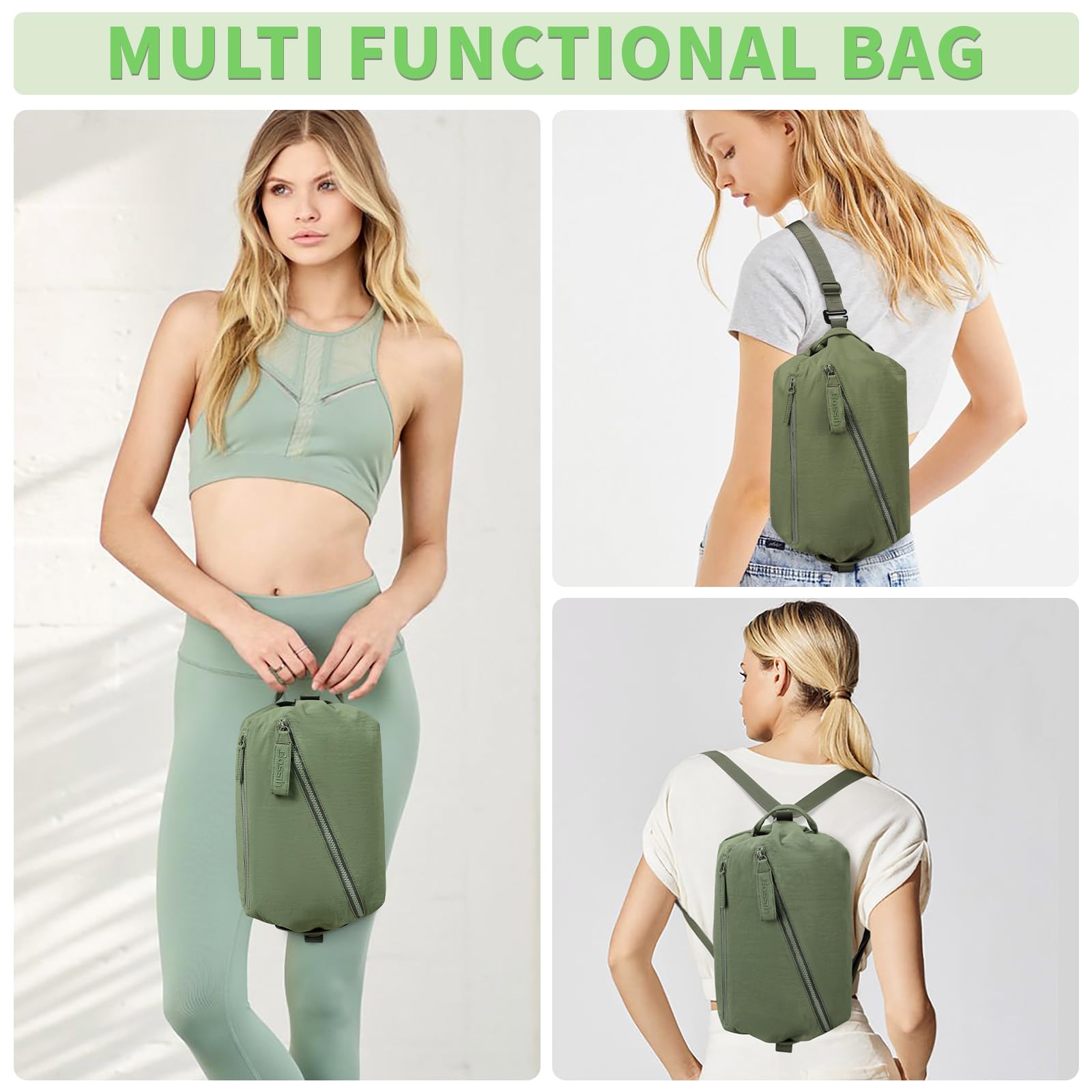 BOSSTIN Small Gym Duffle Bag for Women & Men - Lightweight Crossbody Workout Bag for Fitness, Travel & Sports - Compact 3-in-1 Sports Bag (Army Green) - Perfect for Gym, Workouts, Yoga & Weekend Getaways