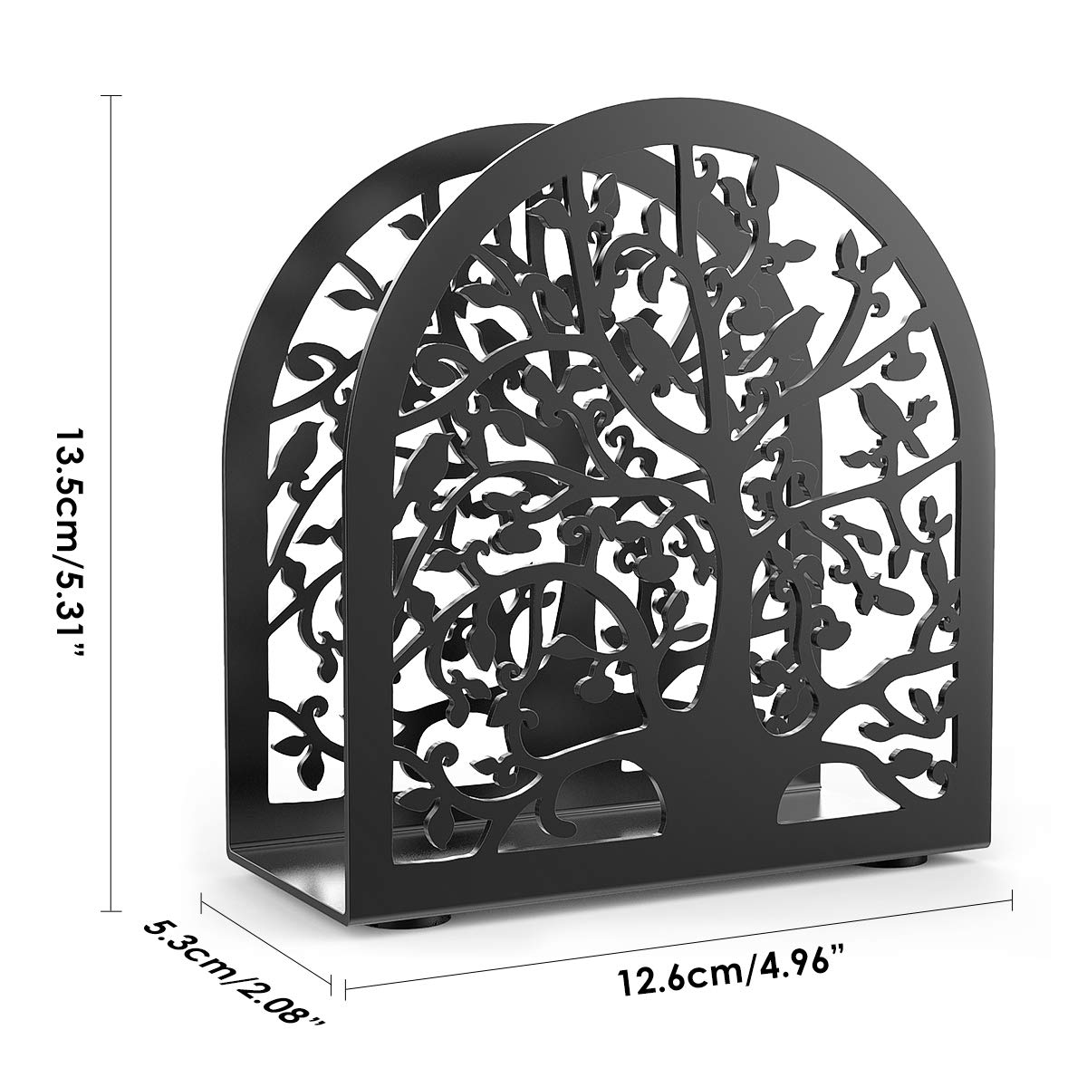 Modern Metal Napkin Holder - Tree & Bird Design Kitchen & Dining Table Organizer | Freestanding Napkin Stand for Home, Restaurant, Picnic & Party Decor | Black Tableware Accessory (Perfect for Everyday Use, Holiday Gatherings & Outdoor Dining)