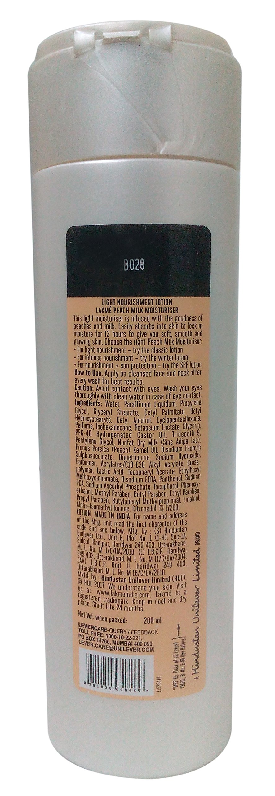 Lakmé Peach Milk Moisturizing Body Lotion - 200ml Hydrating & Nourishing Cream for Dry Skin | Perfect for Daily Use & After Shower Moisturizer