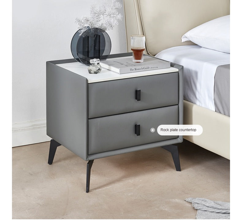 Organic Leather Nightstand - Handcrafted Solid Wood Bedside Table with Drawer for Bedroom Decor | Modern & Rustic Home Furniture for Living Room, Bedroom, or Guest Room