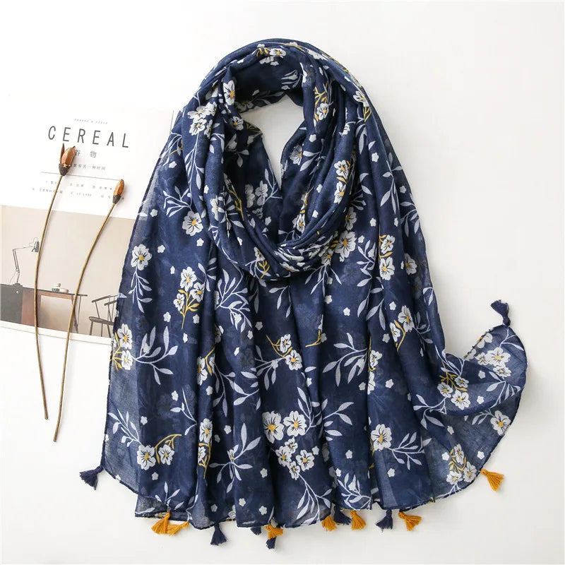 2023 Fashion Paisley Abstract Floral Tassel Viscose Shawl Scarf - Women's Lightweight Pashmina Wrap Stole & Muslim Hijab (180x90cm) - Perfect for Daily Wear, Office, Parties & Prayer