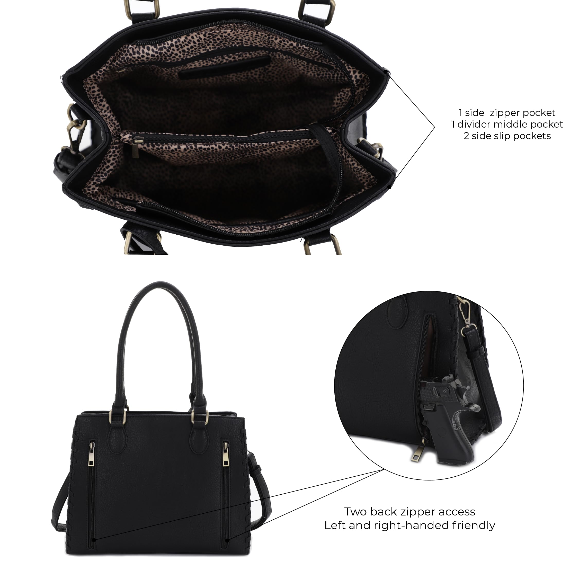 JESSIE & JAMES Lioness Concealed Carry Satchel Bag - Women's Leather Purse with Tassel, Top Handle & Adjustable Crossbody Shoulder Strap - Perfect for Everyday Use, Travel & Concealed Carry