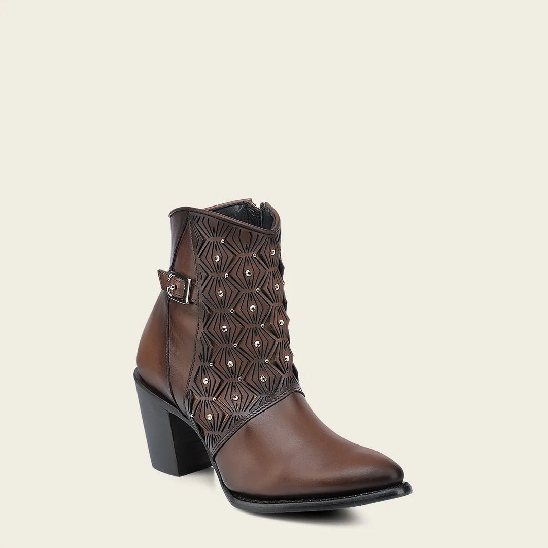 4V15RS Women's Western Cowgirl Leather Ankle Boots - Chocolate Brown - Stylish & Comfortable for Country Dancing, Rodeo, and Everyday Wear