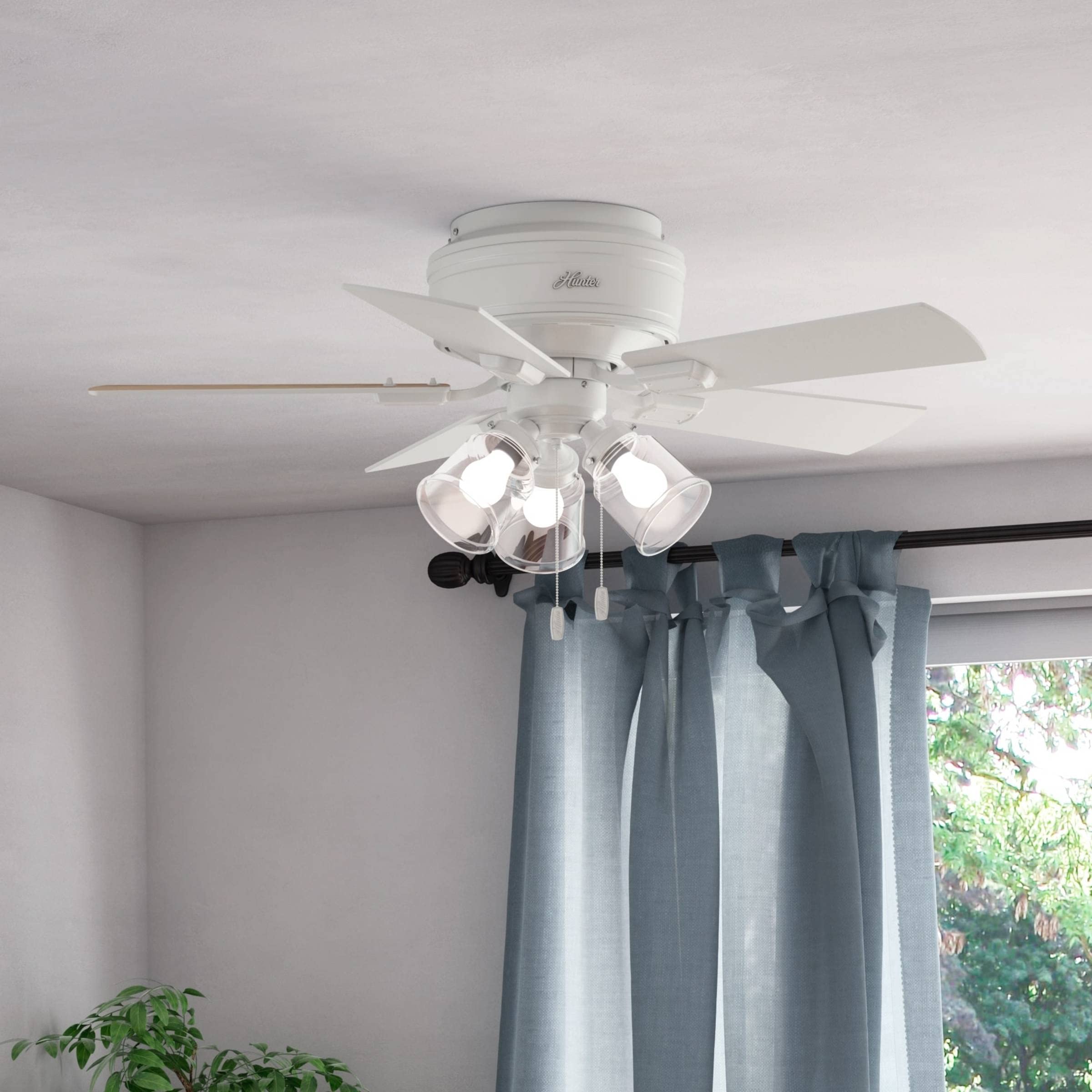 Hunter Fan Company 52152 42 Inch Crestfield Fresh White Low Profile Ceiling Fan with LED Light Kit and Pull Chain - Perfect for Bedrooms, Living Rooms, and Indoor Spaces
