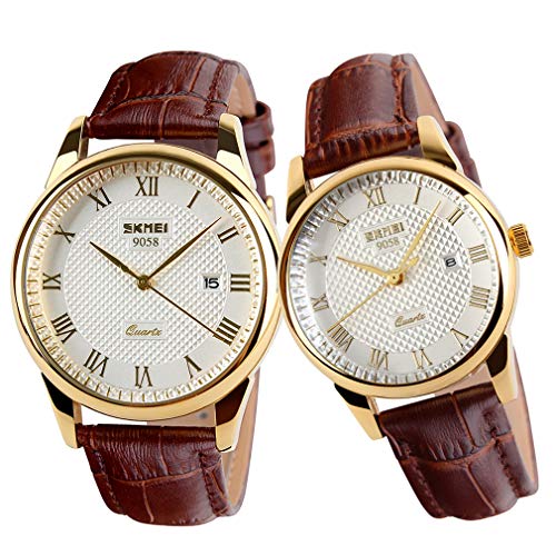 Brown strap+Gold case+White Dial