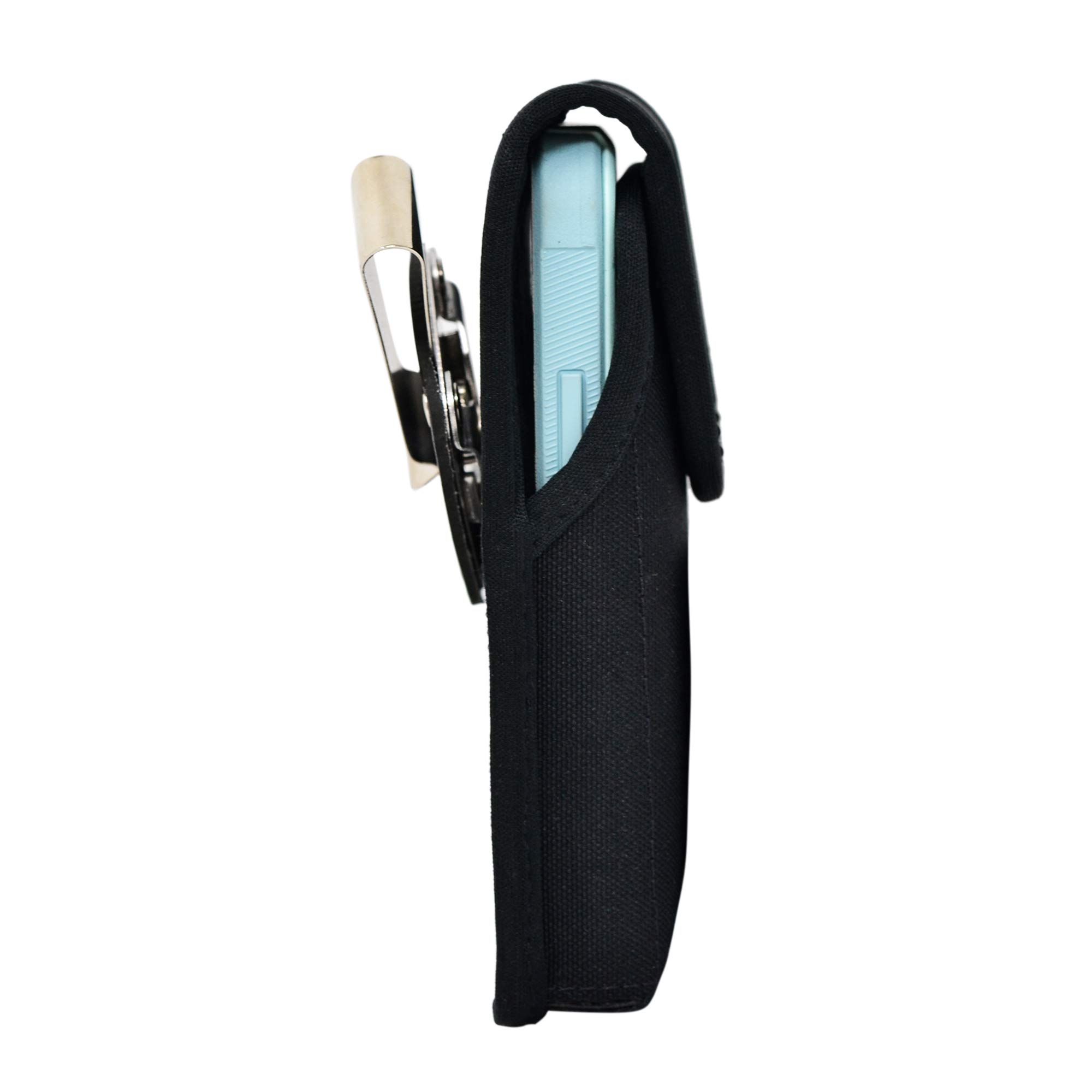 Premium Nylon Phone Holster for iPhone 13 & 12 Mini - Black Belt Clip Holder with Shockproof Design | Fits Commuter & Symmetry Style Cases | Durable Metal Clip for Secure Carry | Perfect for Hiking, Workouts & Everyday Use
