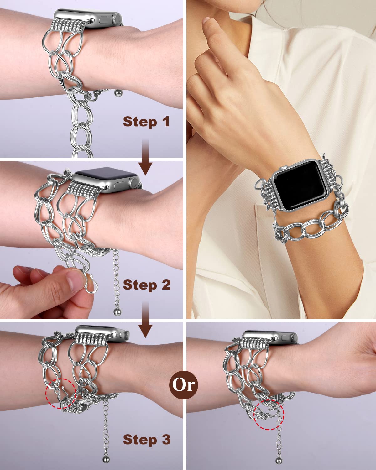 VIQIV Luxury Metal Strap Compatible with Apple Watch Ultra/Series 8/7/6/5/4/3/2/1/SE (38mm 40mm 41mm 42mm 44mm 45mm 49mm) - Elegant Starlight Bracelet Band for Women & Girls | Perfect for Work, Parties & Everyday Wear